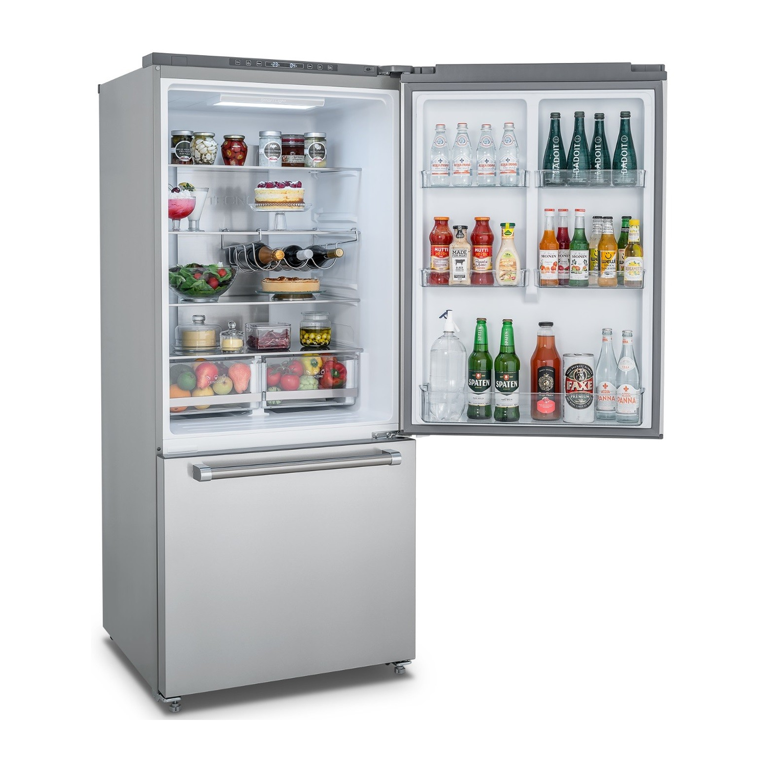 refrigerador-tecno-professional-bottom-freezer-445l-inox-aberta